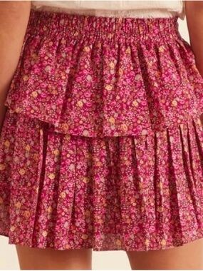 Aeropostale Floral Tiered Mini Skirt Smocked Waist Maroon - Size Medium
